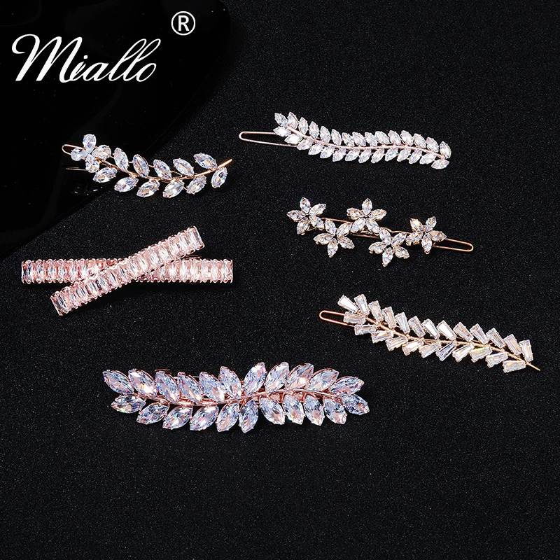 Miallo Fashion Barrette Cubic Zirconia Leaf Hair Clips for Women Accessories Bridal Wedding Hair Jewelry Party  Bride Headpiece