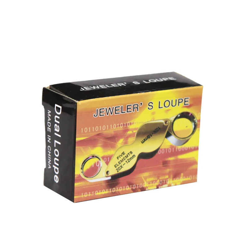 Lupa portátil de mano con dos lentes, 10X20X, material de metal, identificación de joyas, lente de vidrio óptico plegable