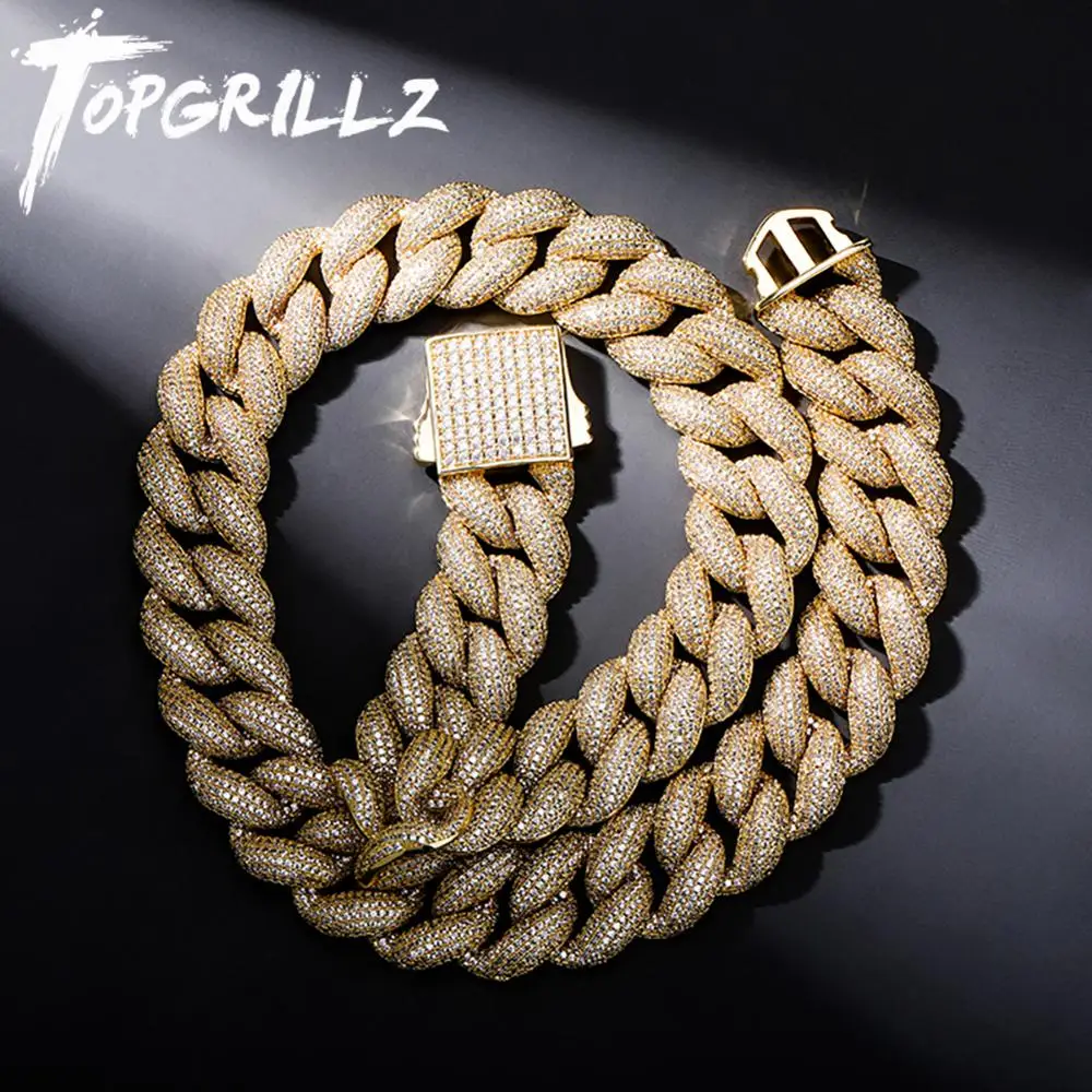 TOPGRILLZ Mens Necklace 18MM Miami Cuban Chain with Spring Clasp Ice Micro Pave CZ Hip Hop Fashion Luxury Jewelry For Gift Party