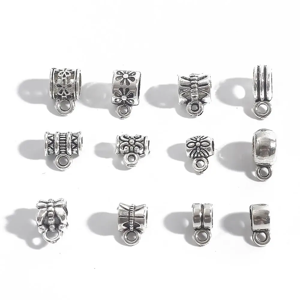 20pcs 4-9mm Antique Charm Bail Spacer Beads Pendant Clips Pendants Clasps Connectors For Bracelet Necklace Jewelry Making DIY