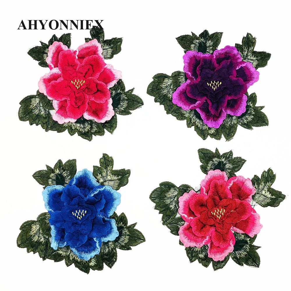 High Quality 3D Peony Sew On Embroidery Patch Flower Applique Patches For Clothing Jeans Blooming Appliques Parches 22cm x 20cm