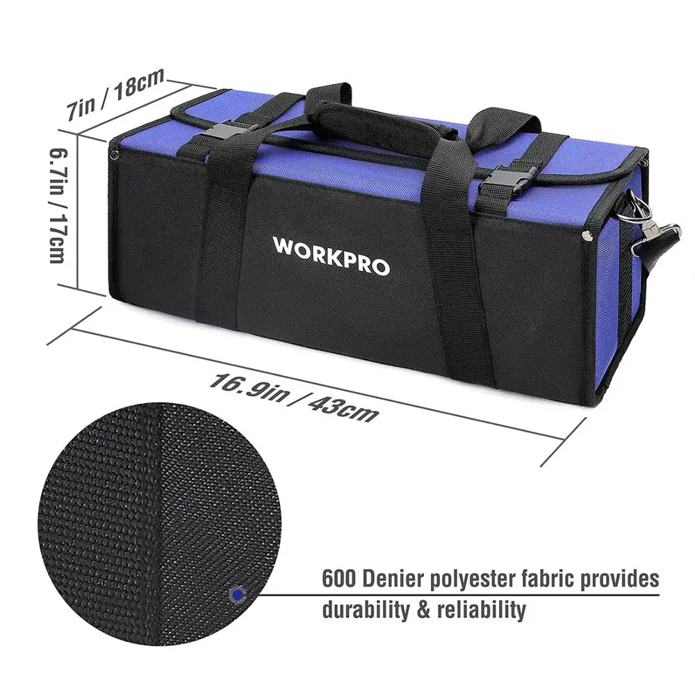 WORKPRO-집 수리 공구 세트, 스크루 드라이버 해머 플라이어 렌치 작업 도구 세트, 17 인치 패브릭 가방 포함, 156 피스