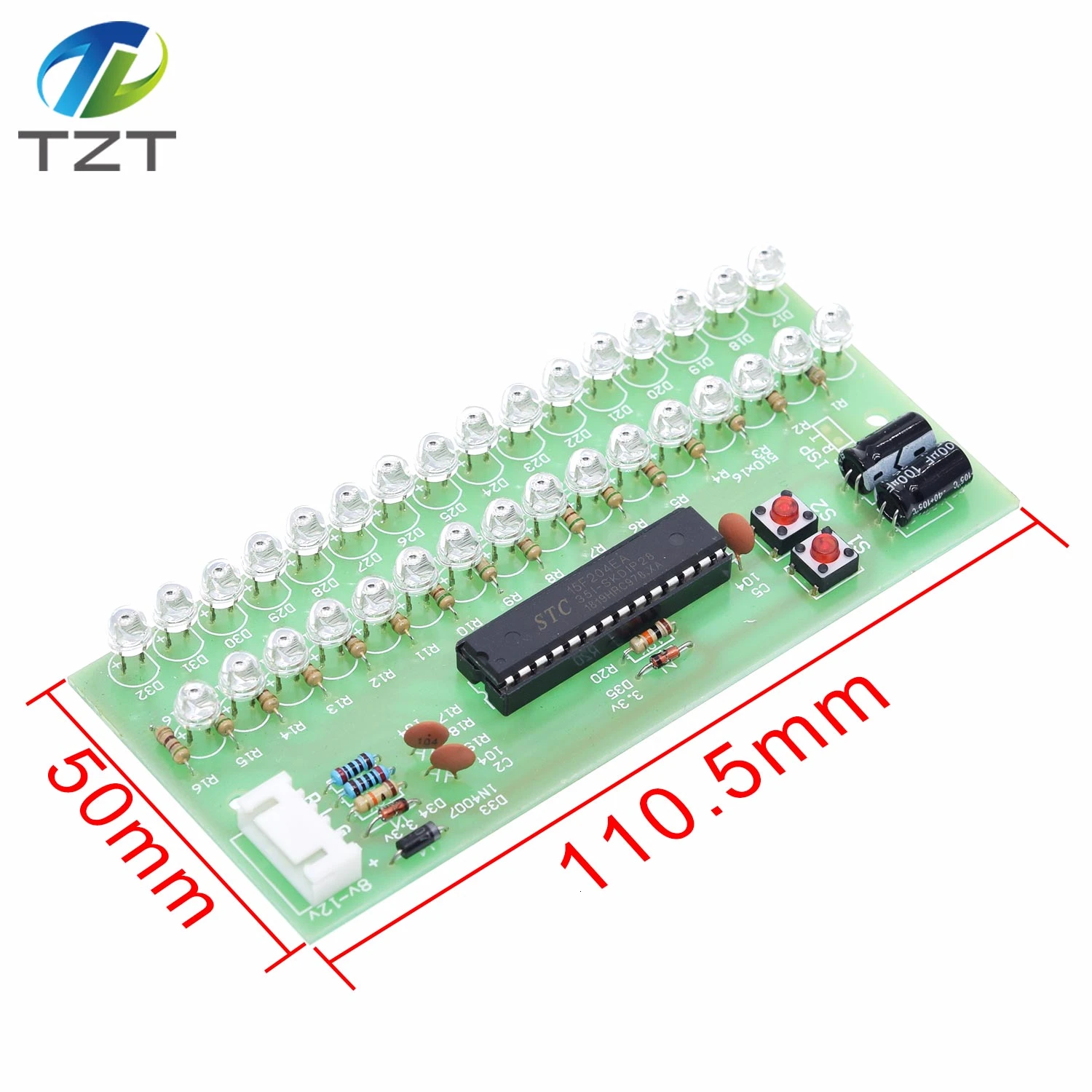 MCU Adjustable Display Pattern LED VU Meter Level Indicator Amplifier Audio 16 LED Dual Channel Green lamp light DC 8V to 12V