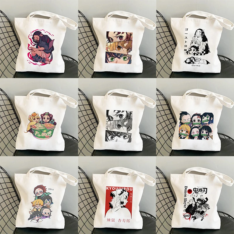 Shopper Shopping Bags Anime Demon Slayer Eco Daily Use Foldable Handbag Large Capacity Tote Bag Handbags Harajuku Shoulder Bags