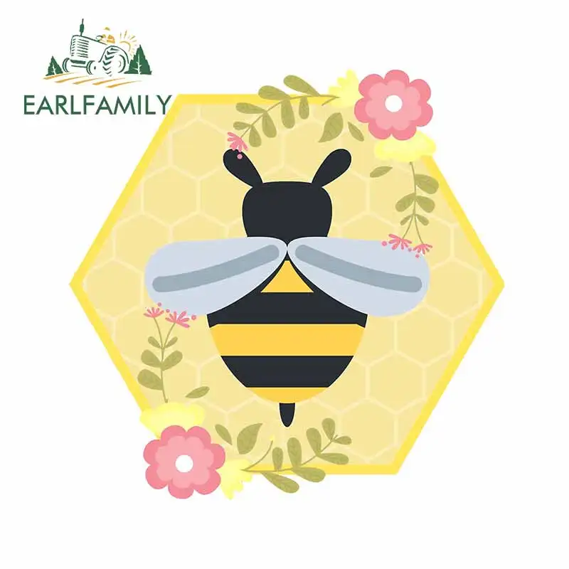 EARLFAMILY 13cm x 12.9cm for Honey Flower Bee VAN Car Stickers Windows Cartoon Decal Laptop Anime Refrigerator Car Assessoires