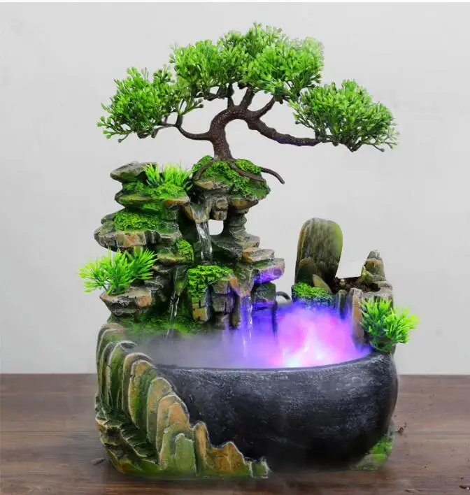 

Creative Indoor Simulation Resin Rockery Waterscape Feng Shui Water Fountain Home Office Desktop Spray Humid Decoration Crafts