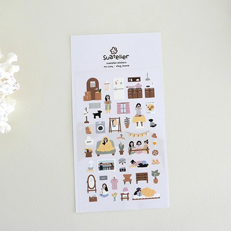 Suatelier Vlog Home Scrapbooking Stickers Girl Cute Planner Diary Junk Journal Decorative Korea Sticker Craft Hobbies Supplies