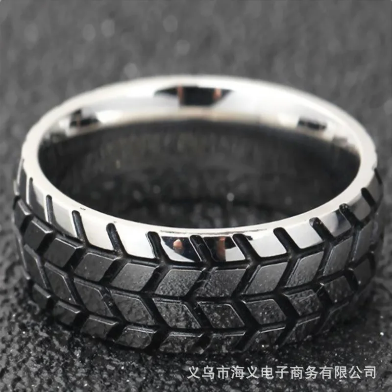 Personalized Punk 3D Carving Tire Ring Fashion Domineering Men\'s Silver Color Ring Trend Men\'s Hip Hop Motorcycle Party Jewelry