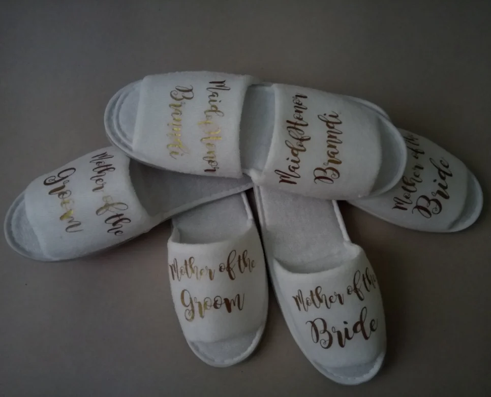 

Personalised names date bride Wedding Slippers,Bridesmaid Gift,custom Hen Weekend Open Toes slippers maid of honor bridal party