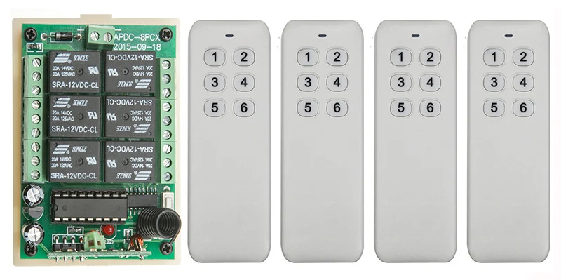 DC 12V 24V 6 CH Channels 6CH RF Wireless Remote Control Switch Remote Control System receiver transmitter 6CH Relay 315/433 MHz view 3