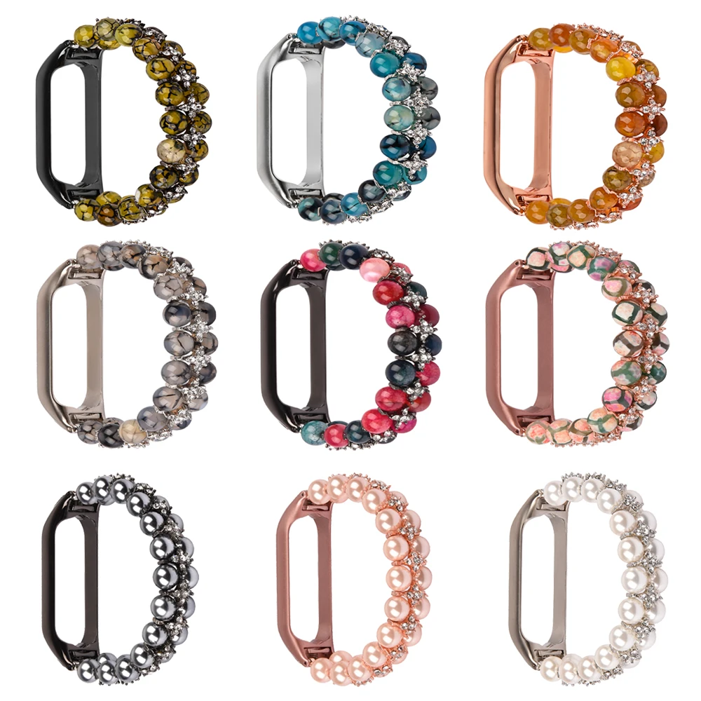 Jewelry Women Mi Band 6 7 8 Strap Beaded Watch Bracelet for Xiaomi Mi Band 3 4 5 Wristband Bling Zircon Watchband Luxury Miband