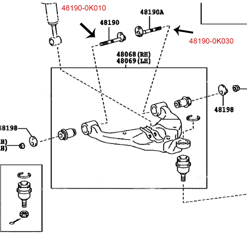 Car Screw Camber Adjust 48190-0K010 48190-0K030 For Toyota Fortuner Hilux GGN50 KUN50 GGN25