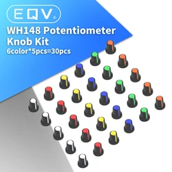 30PCS/lot WH148 Potentiometer Knob Kit Plastic Knobs Cap 6mm Shaft Hole AG2 Yellow Orange Blue White Red 5value*6PCS=30PCS