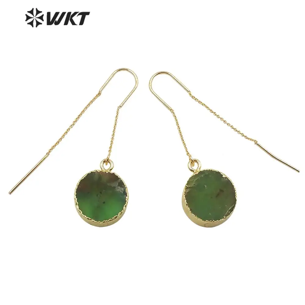 

WT-E599 WKT Natural Stone Earrings Round Australia Chrysoprase Earrings Gold Electroplated Earrings Women Fashion Earrings