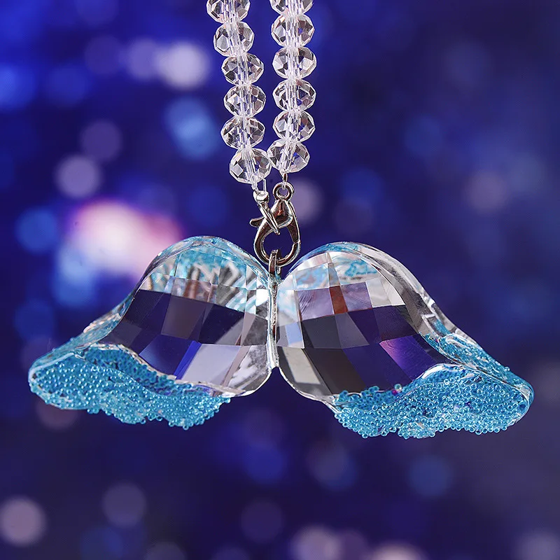 12 Colors Crystal Angel Wing Glass Angel Car Pendant Ornament Suncatcher Hanging Trim Christmas Gift Home Wedding Decor