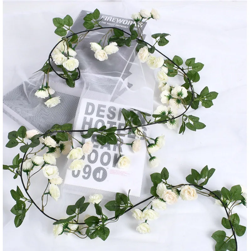 1pc 2m Rose Künstliche Blume Girlande Weiß für Hochzeit Hause Dekoration Frühling Herbst Garten Arch Decor DIY Gefälschte blumen Reben – Detail 15