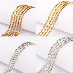 10yards/roll Crystal Rhinestones Close Chain Clear Trim Silver Base Copper Cup Rhinestone Chain Apparel Sewing Style Accessories