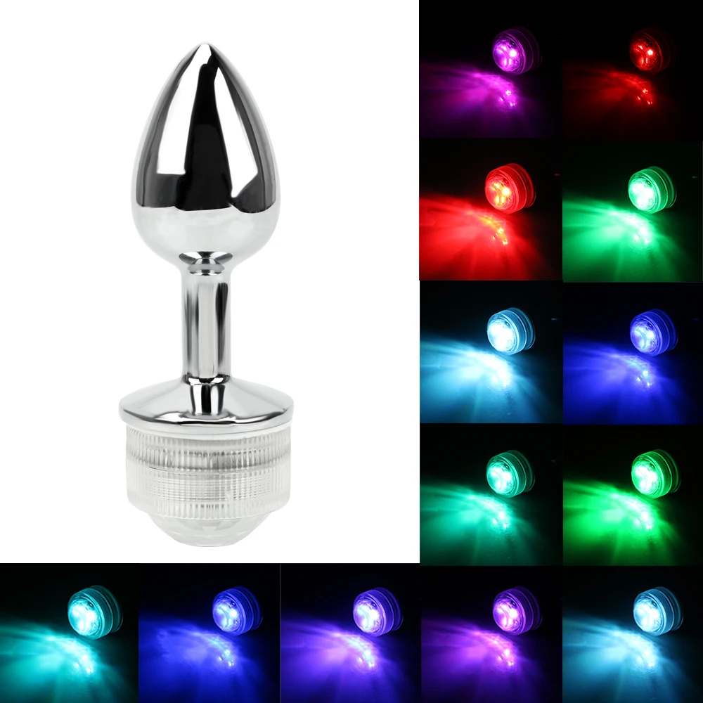 Remote Control LED Light Metal Anal Plug Prostate Massager  Stainless Steel Butt Plug No Vibrator Sex Toys For Couples