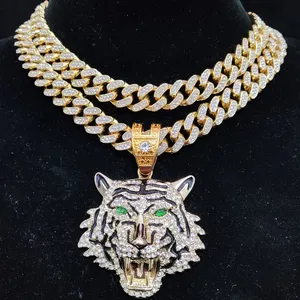 Hip Hop 3d Tiger Anhänger Halskette für Männer und Frauen, 13mm kubanischer Kristallstrom, Eiskette aus Bling -Halsketten, Mode Charme Schmuck 12 Hauptverkäufe männliche Diamantkette - №10