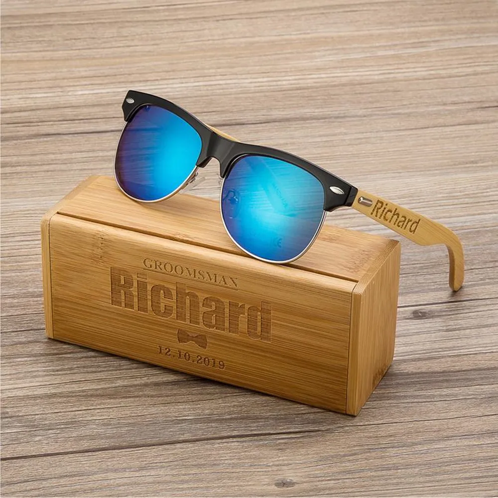 Custom wedding Bachelorette groomsman groom bamboo Wood Wooden Engraved Unisex Sunglasses, Mens Sunglasses, Mens birthday Gifts