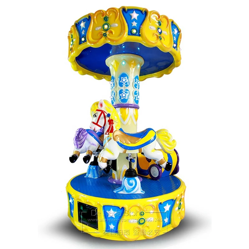 

3 Kids Player Merry Go Round Pony Kiddie Ride Amusement Carousels Horse Rotating Arcade Games Machines