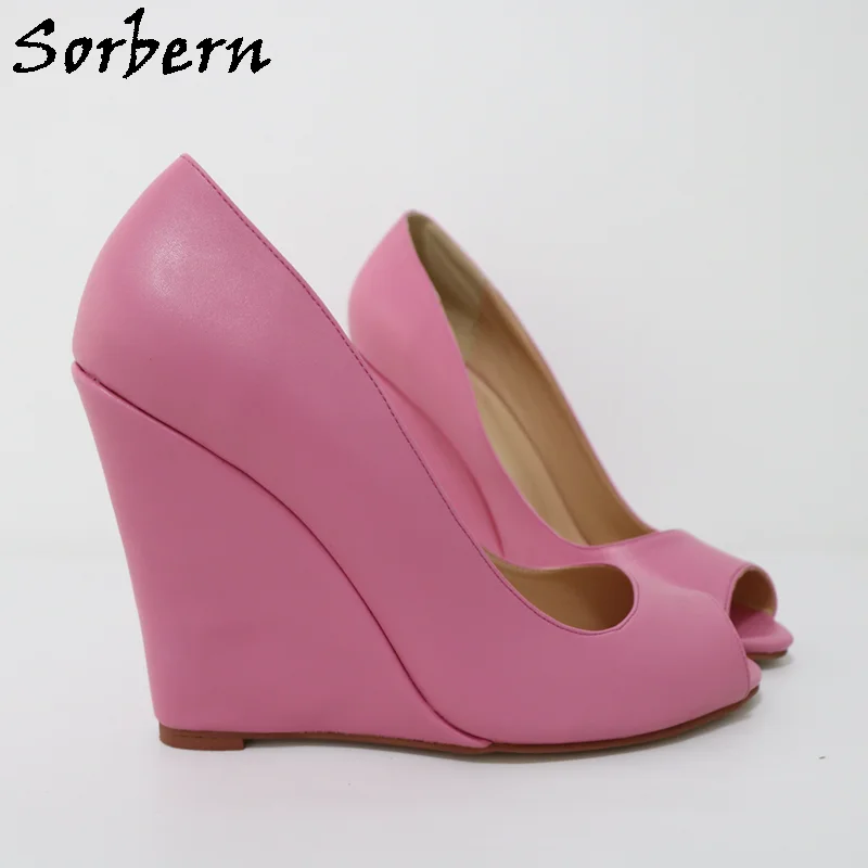 Sorbern Open Toe Slip On Shoes for Women Pumps Multi Colors Wedge High Heels Spring Lady Heels Custom Plus Size 48