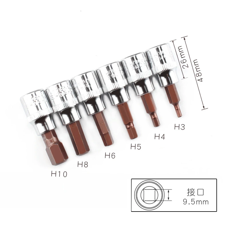 Torx Bit Hexagon Socket Electric Screwdriver Bit Wrench 3/8 S2 Hexagonal Head Auto Repair Tools High Hardness No Rust