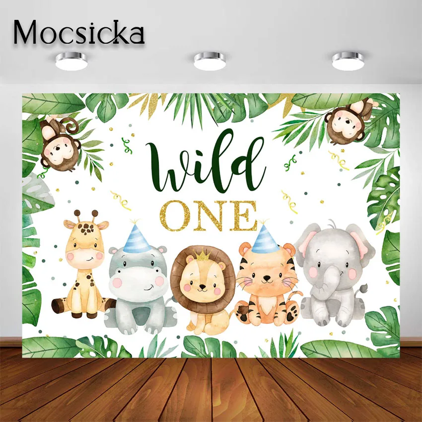 

Mocsicka Wild One Safari 1st Birthday Backdrop Jungle Safari Animals First Birthday Party Decorations Photography Background