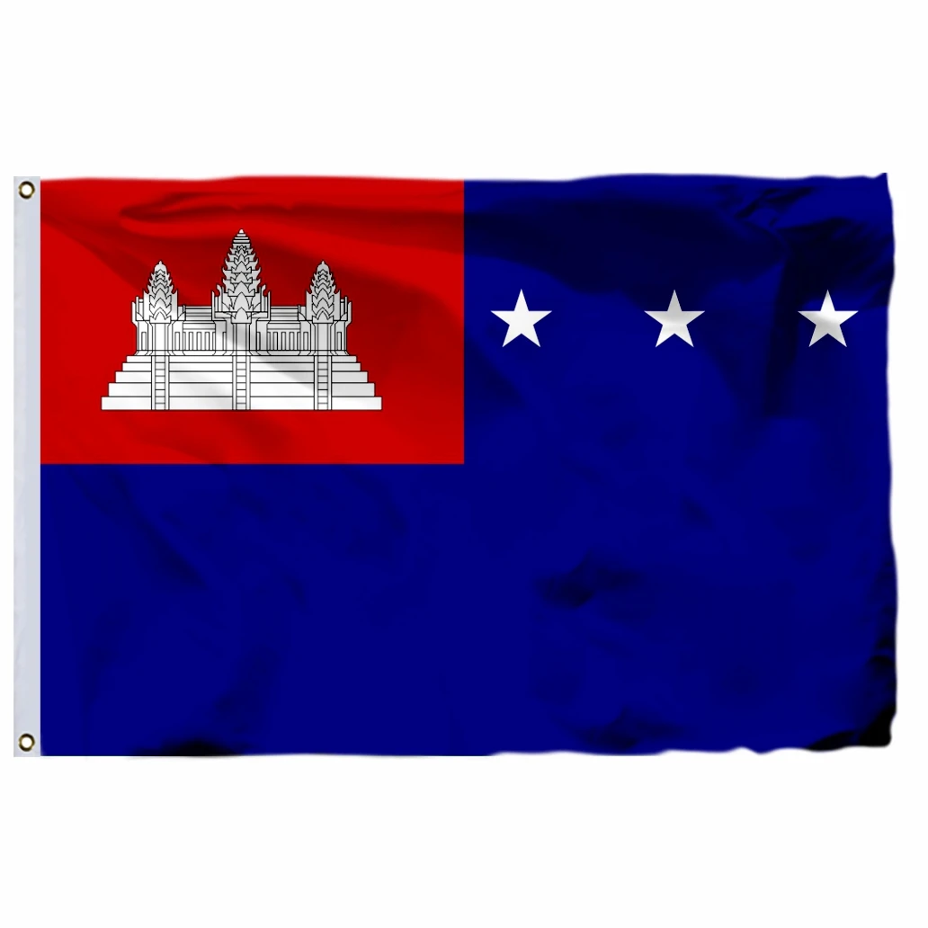 Khmer Republic Flag for Home Decoration, Double Stitched Banner, High Quality, 21x14cm, 90x150cm, 2x3ft