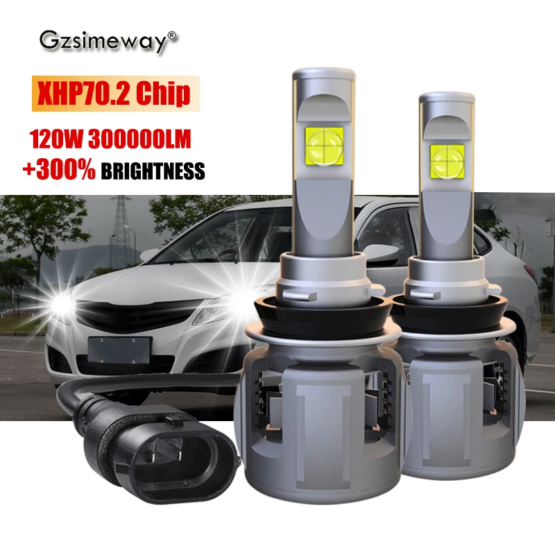 2PCS H1 H7 LED Bulb H11 9005 HB3 9006 HB4 9012 D1S D2S Canbus Car Headlight XHP70.2 Chip 120W 30000LM Turbo Auto Fog Lights 12V