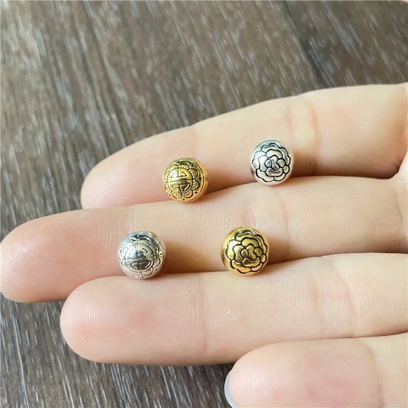 8mm Carved Flowers Muddy Round Perforated Loose Beads Connector for Jewelry Making DIY Handmade Bracelet Necklace Accessories