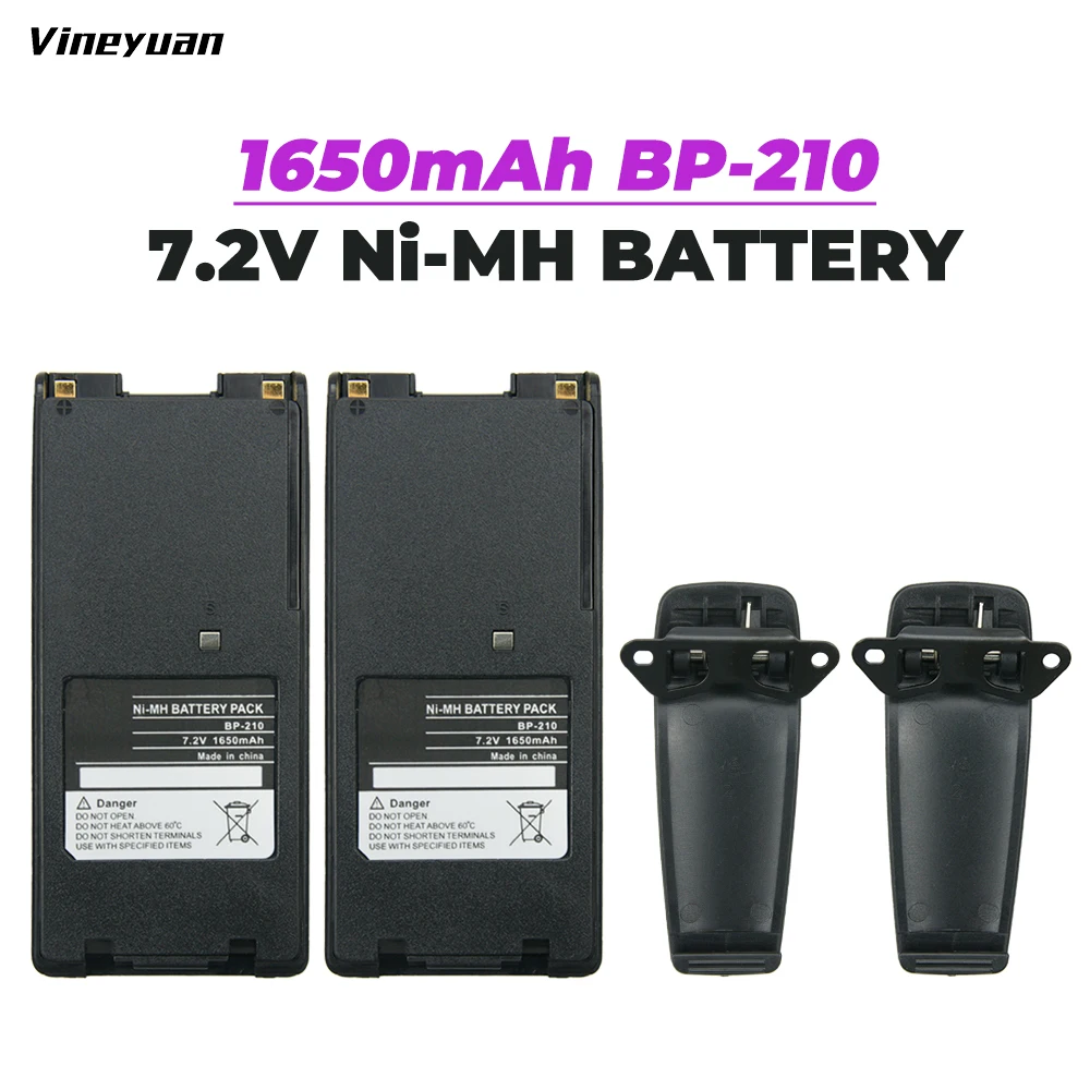 2x Pack for Icom BP-210 Two-Way Radio Battery with Clip (1650mAh 7.2V NI-MH) - for  IC-F11 IC-F21 IC-V8 IC-F3GT IC-F40GT