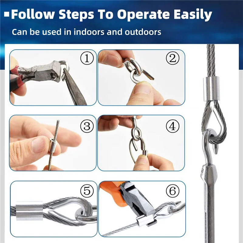 다기능 와이어 로프 키트, 걸이식 스테인레스 스틸 케이블, 텐트 로프 빨랫줄, 1 세트