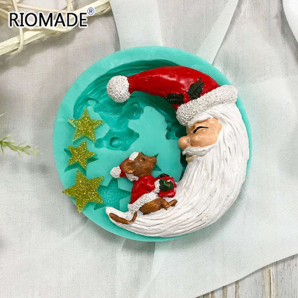 Santa Claus Moon Shape Fondant Silicone Mold With Star Squirrel For Christmas Chocolate Dessert Biscuit Sugar Baking Cake Tools