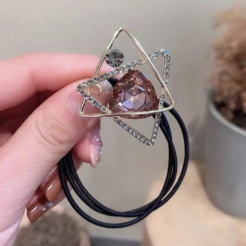 Planet Track Tali Kepala Kristal Temperament Female Simple In Hair Ring Net Red Tie Hair Rope Leather Case