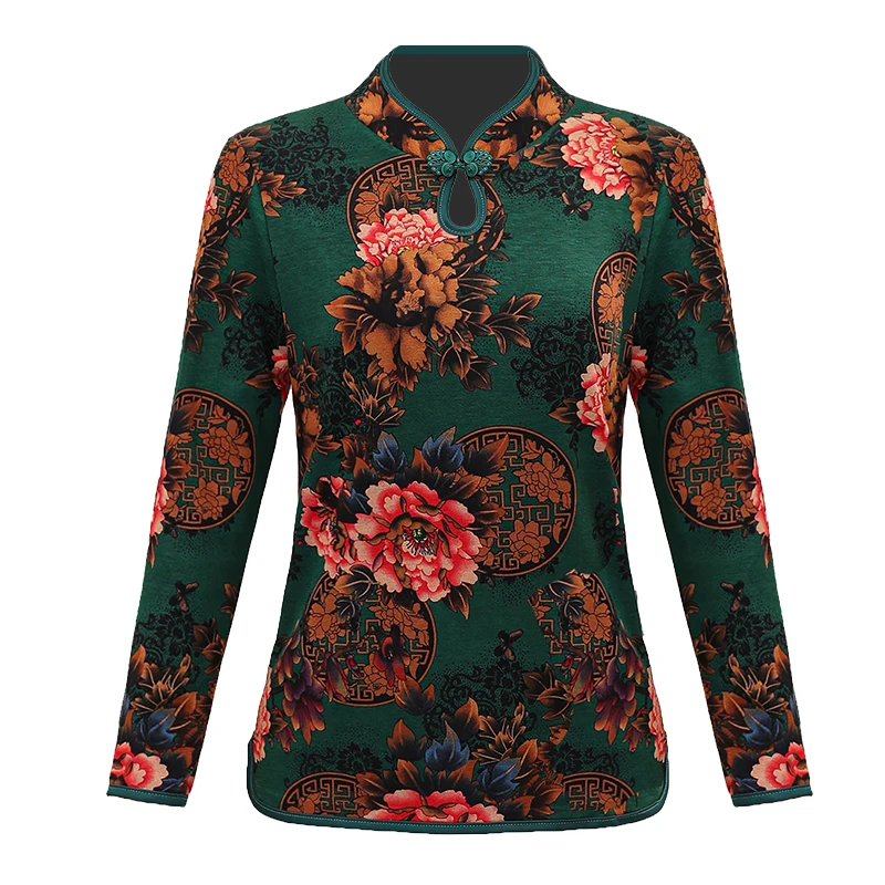 winter warm velvet  thick cheongsam blouse traditional oriental chinese clothing for women tops  Spring Autumn qipao flower top