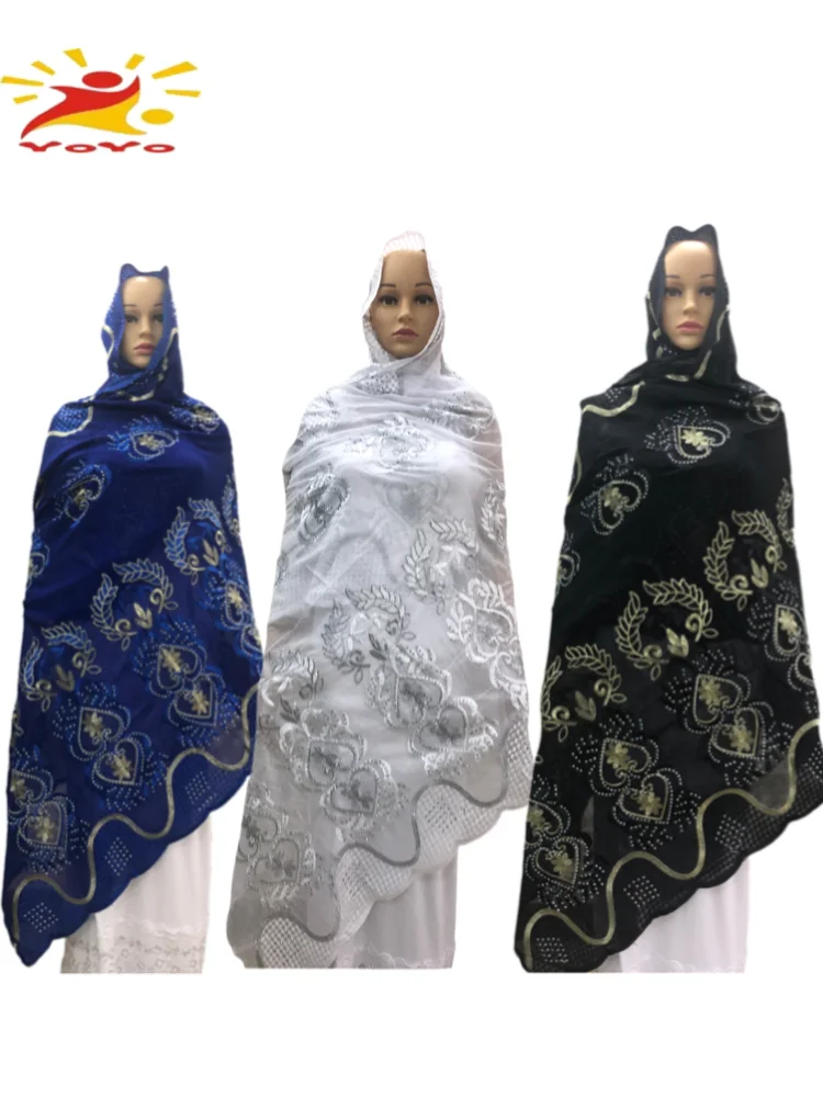 African Fashion Women Scarf Soft Cotton Dubai Isalmic  Embroidery Muslim Hijab for Shawls Wraps195*100cm HB029