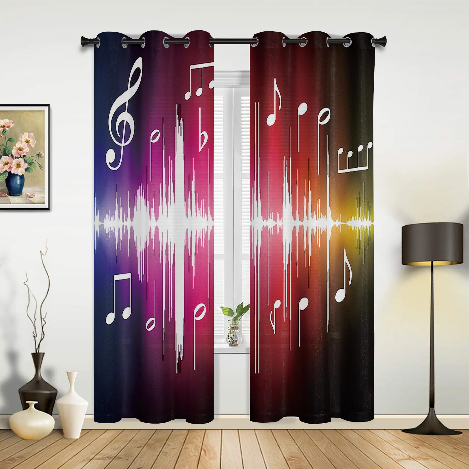 Patio Curtain Music Jumping Notes Indoor Living Room Bedroom Kitchen Outdoor Drape For Porch Gazebo Pergola Canopy Beach