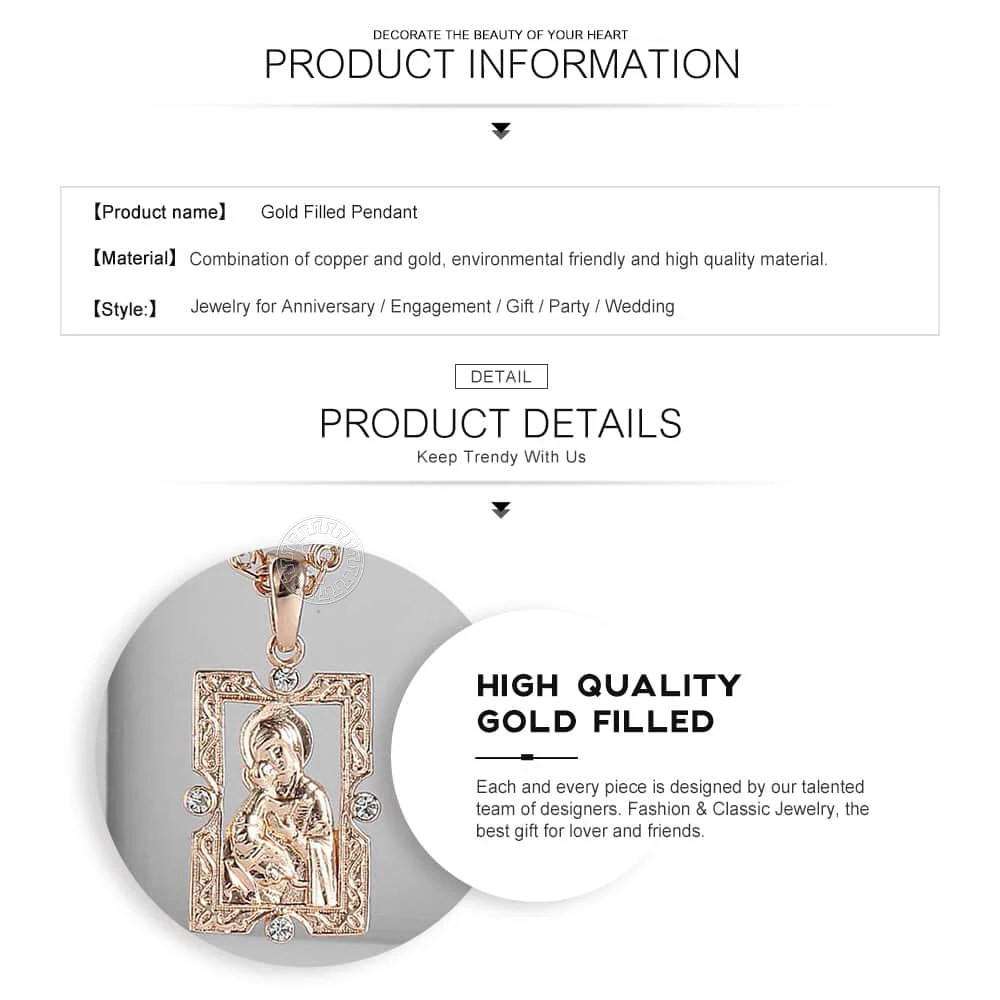 Davieslee Necklace Pendant For Women Men 585 Rose Gold Color Virgin Mary Jesus Pendant Necklace Womens Jewelry Fashion DGP193