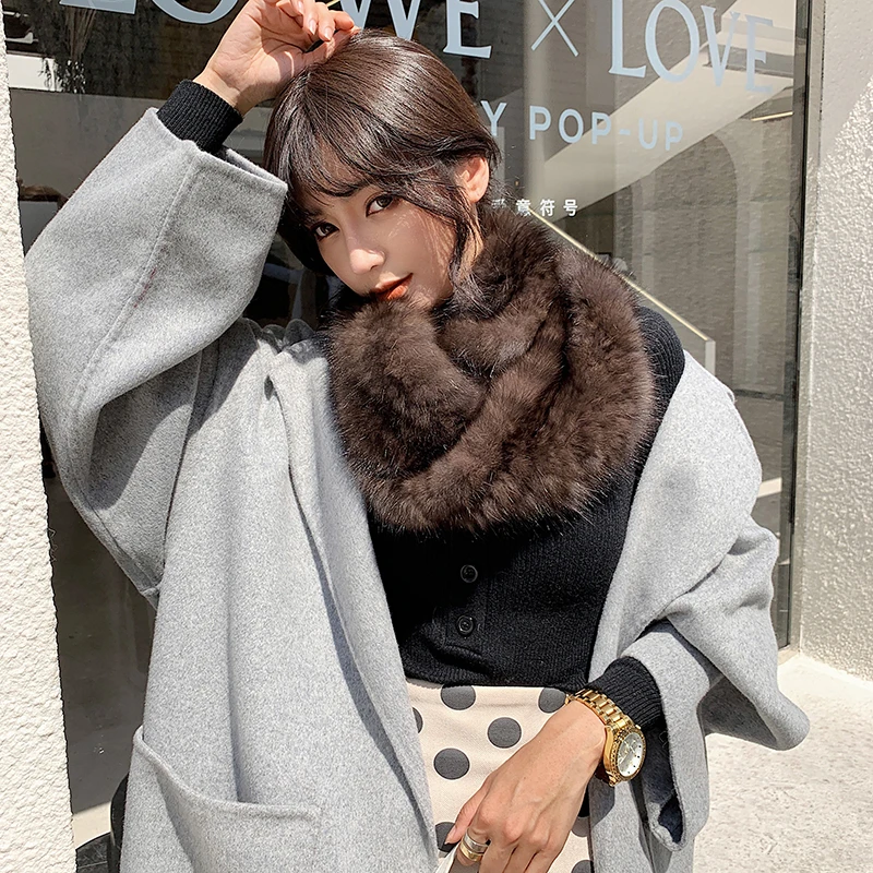 2020 Women Knitted Real Sable Fur Scarves Genuine Mink Fur Mufflers Winter Warm Fur Wraps Rings Neckwarmer Long Style 150CM