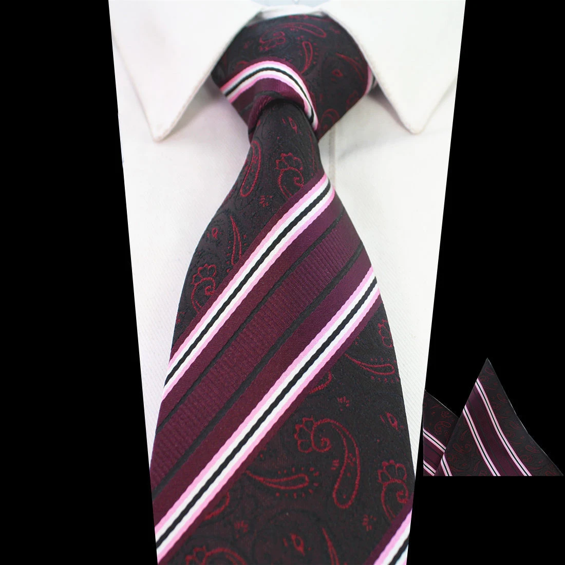Ricnais Brand 8cm Paisley Silk Neck Tie Pocket Square Sets Jacquared Handkerchief For Mens Business Wedding Accessories Gift TIe
