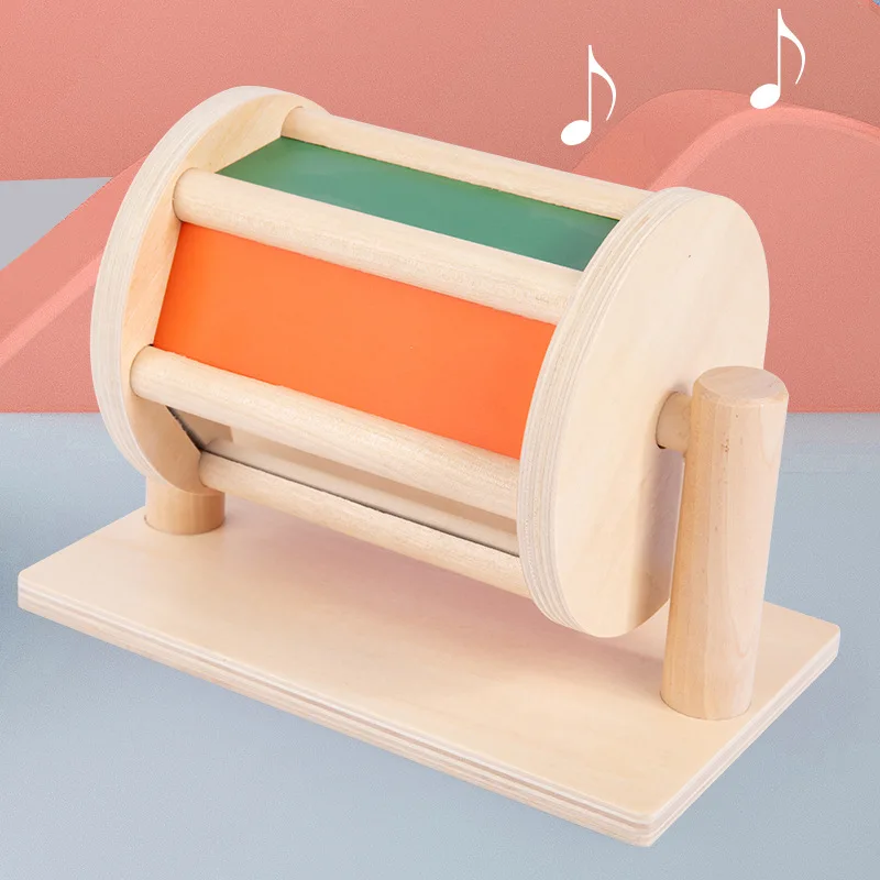 Wooden Montessori Sensory Color Toys Sounds Spinning Drum With Mirror Early Educational Toys for Infant 6 - 12 Months 1 Year Old