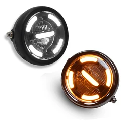 E-stamp 6.5 Inch Universal Retro Motorcycle Modification LED Headlight with Grille Cover Warm Temperatur Driving Light GN125 250