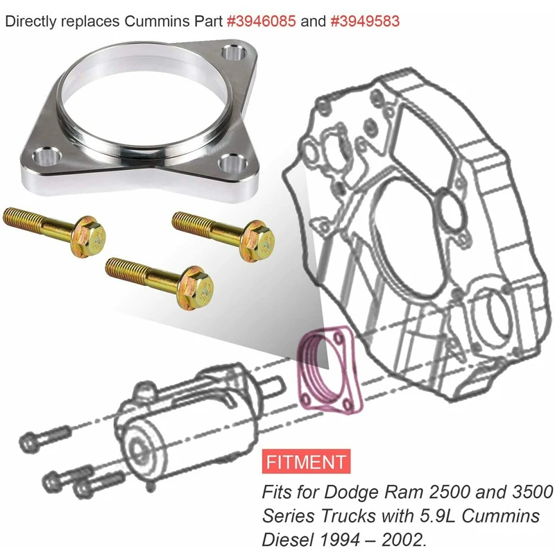 NONY Starter Spacer with Bolts Kit 5 Speed Fits for Dodge Cummins 5.9L 1994-2002 Starter Replacement Parts