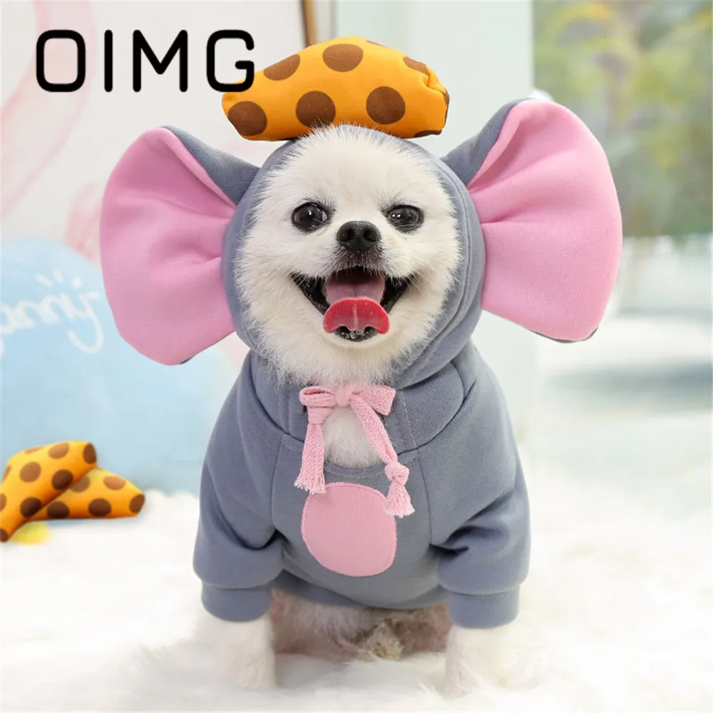 OIMG Cartoon Mouse Jumpsuit For Dogs Clothes Winter Warm Small Dogs Hoodies Pomeranian Spitz Puppy Costume Cute Pet Cat Outfits