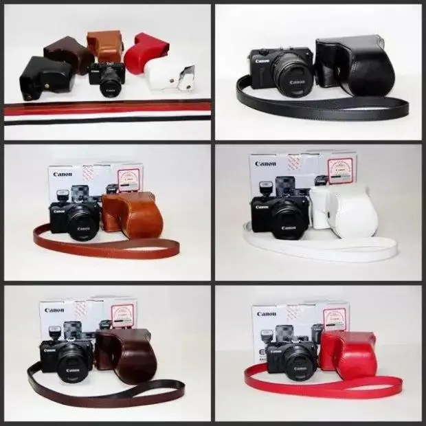 Camera PU Leather Case For Canon EOS M10 M100 M200 15-45mm Camera Vedio Bag Cover With Strap