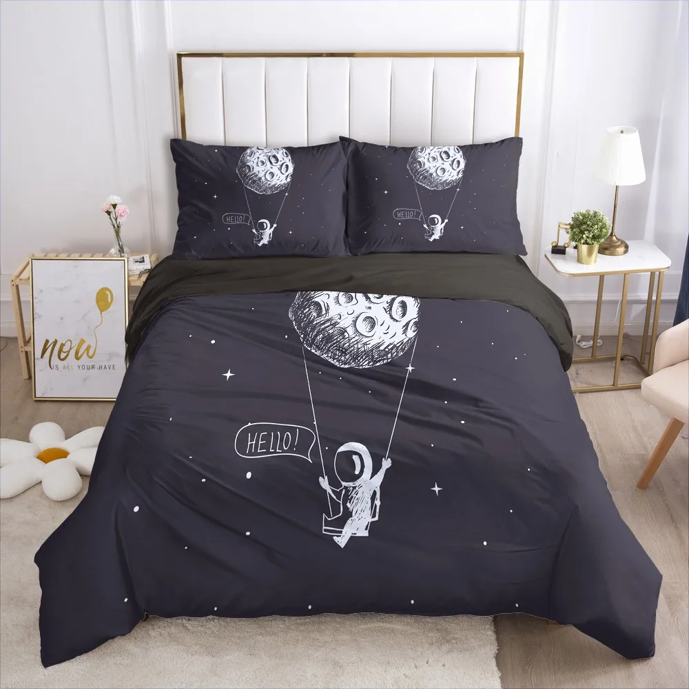 

3D Black Bedding Sets Duvet Cover Set Quilt/Blanket Cases/Comforter Pillow case Spaceman Design King Queen Twin size Bed Linen