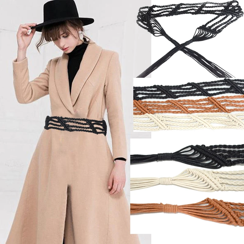 

Luxury Brand Desinger 2020 New Fashion Ladies Retro Hand-woven Wax Rope Stripe Style Waist Seal Decorative Belt BG-1574