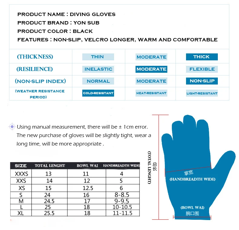 Yonsub 3-5mm neoprene diving gloves, diving socks, diving caps can prevent scratches and warming snorkeling equipment