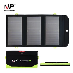 ALLPOWERS-painel solar dobrável ao ar livre, carregador solar portátil para celular, bateria embutida de 10000mAh, USB, tipo C, 5V, 21W